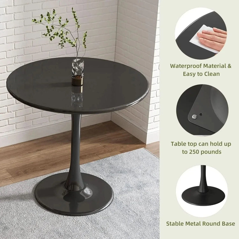 Round Dining Table Wood Top & Metal Base Modern Living Room & Kitchen