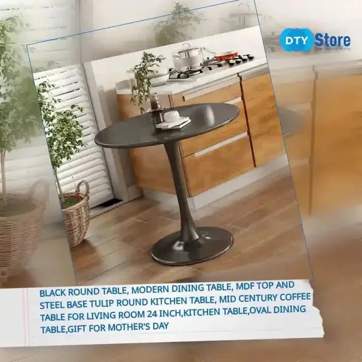 Round Dining Table Wood Top & Metal Base Modern Living Room & Kitchen Media 21