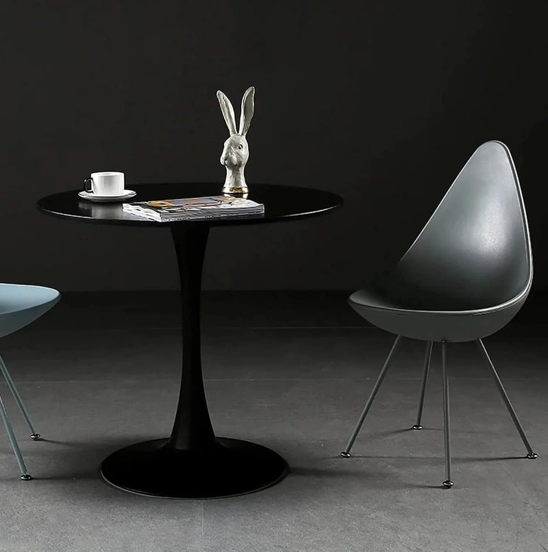 Round Dining Table Wood Top & Metal Base Modern Living Room & Kitchen