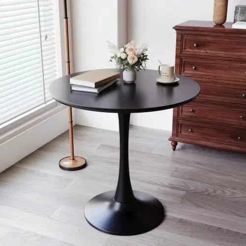 Round Dining Table Wood Top & Metal Base Modern Living Room & Kitchen