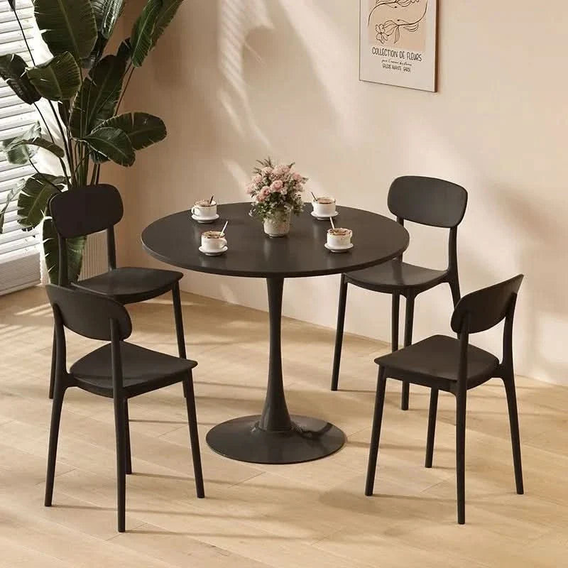 Round Dining Table Wood Top & Metal Base Modern Living Room & Kitchen