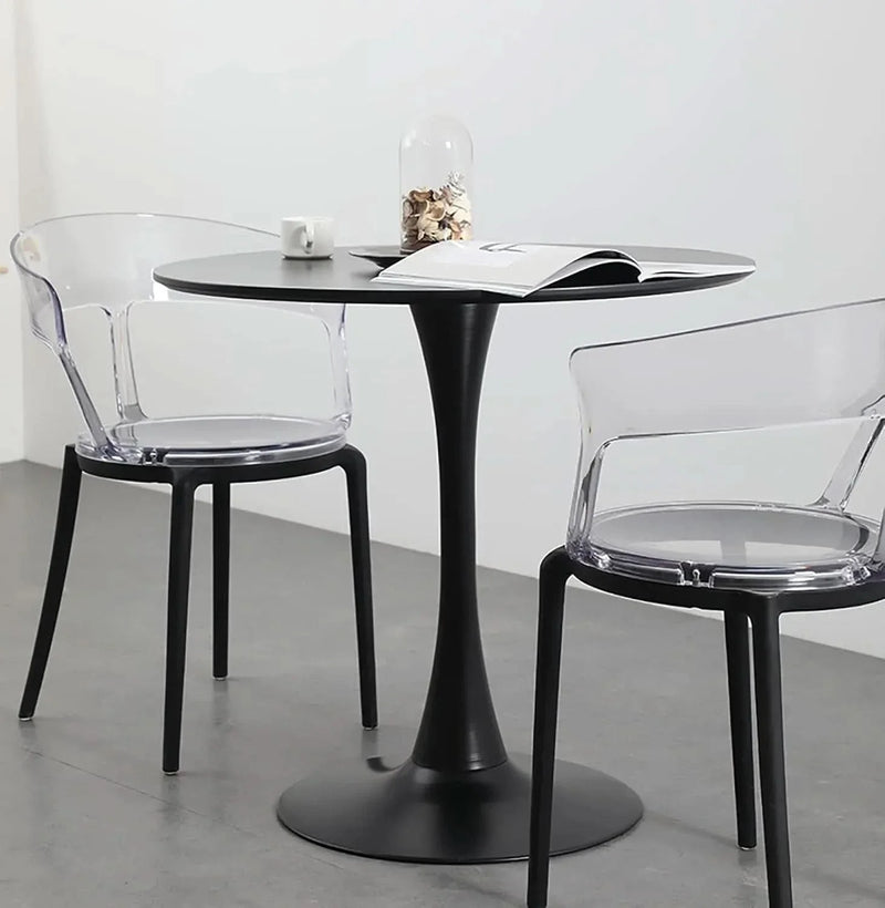 Round Dining Table Wood Top & Metal Base Modern Living Room & Kitchen