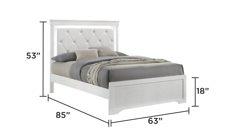 Queen Bedroom Set Upholstered Headboard Wood LED Lighting Modern Design Media 3