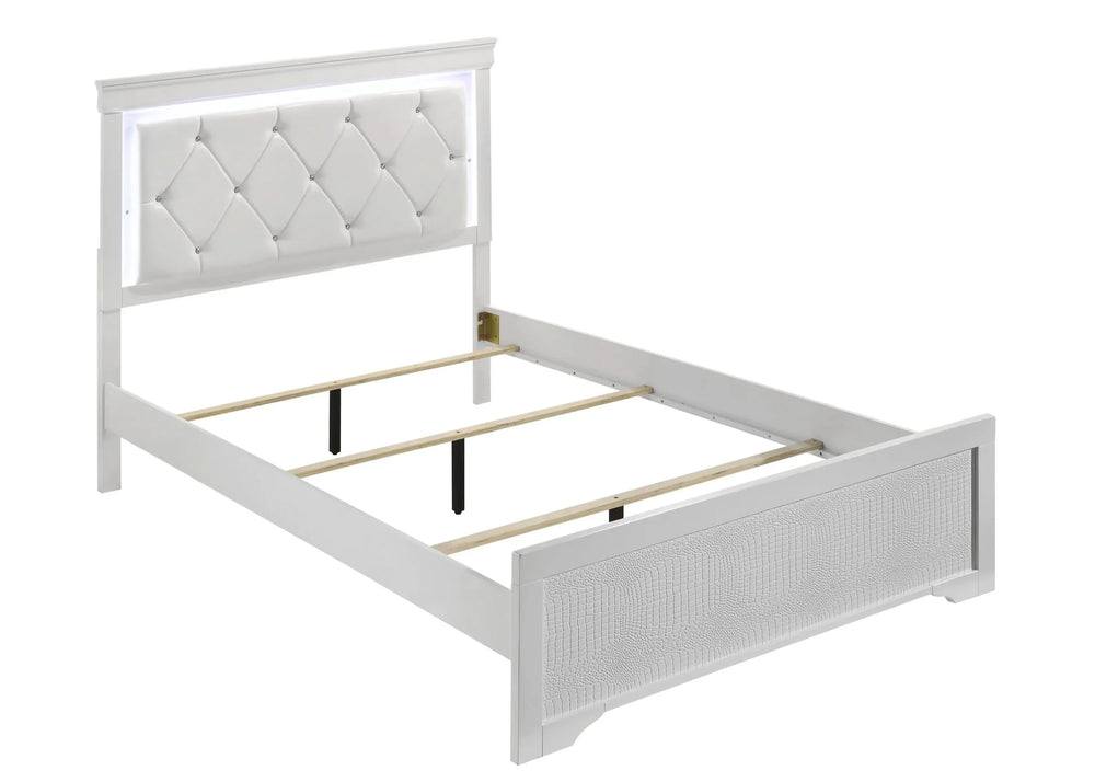Queen Bedroom Set Upholstered Headboard Wood LED Lighting Modern Design Media 8