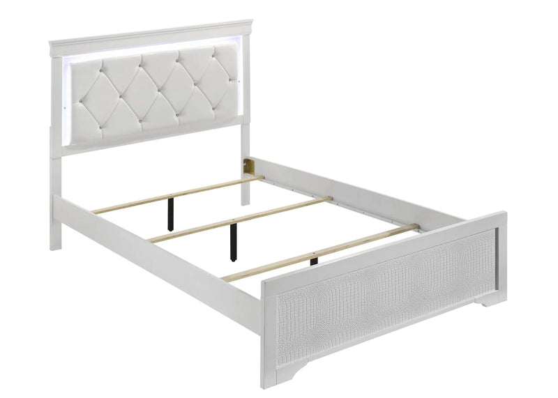 Queen Bedroom Set Upholstered Headboard Wood LED Lighting Modern Design