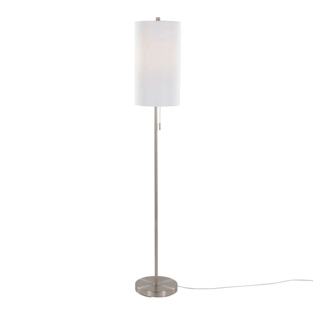 Contemporary Floor Lamp Brushed Nickel Linen Shade Minimalist Living Room Media 2