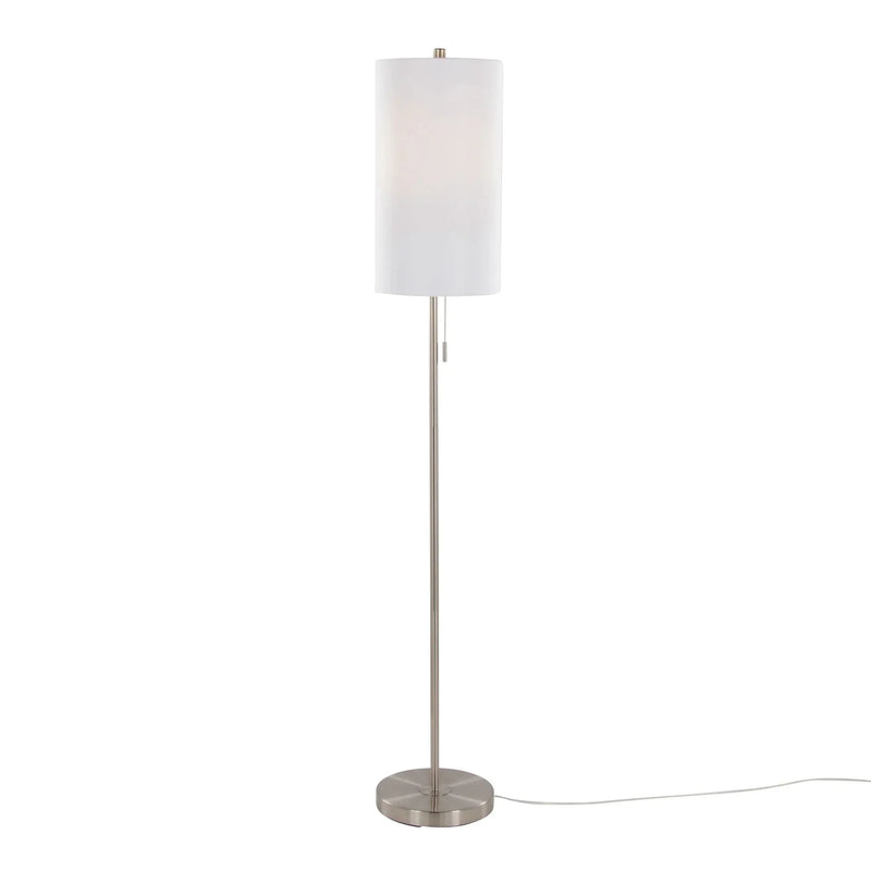 Contemporary Floor Lamp Brushed Nickel Linen Shade Minimalist Living Room