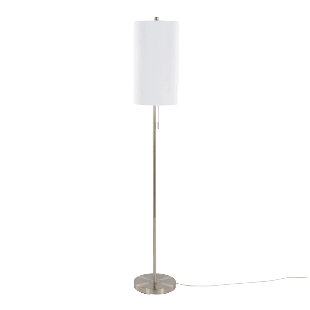 Contemporary Floor Lamp Brushed Nickel Linen Shade Minimalist Living Room Media 1