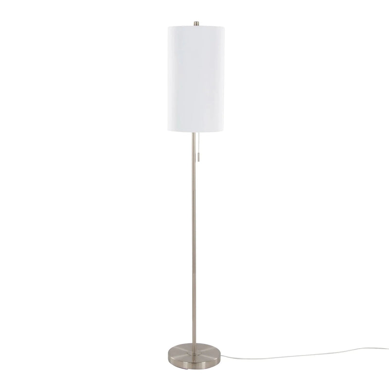 Contemporary Floor Lamp Brushed Nickel Linen Shade Minimalist Living Room