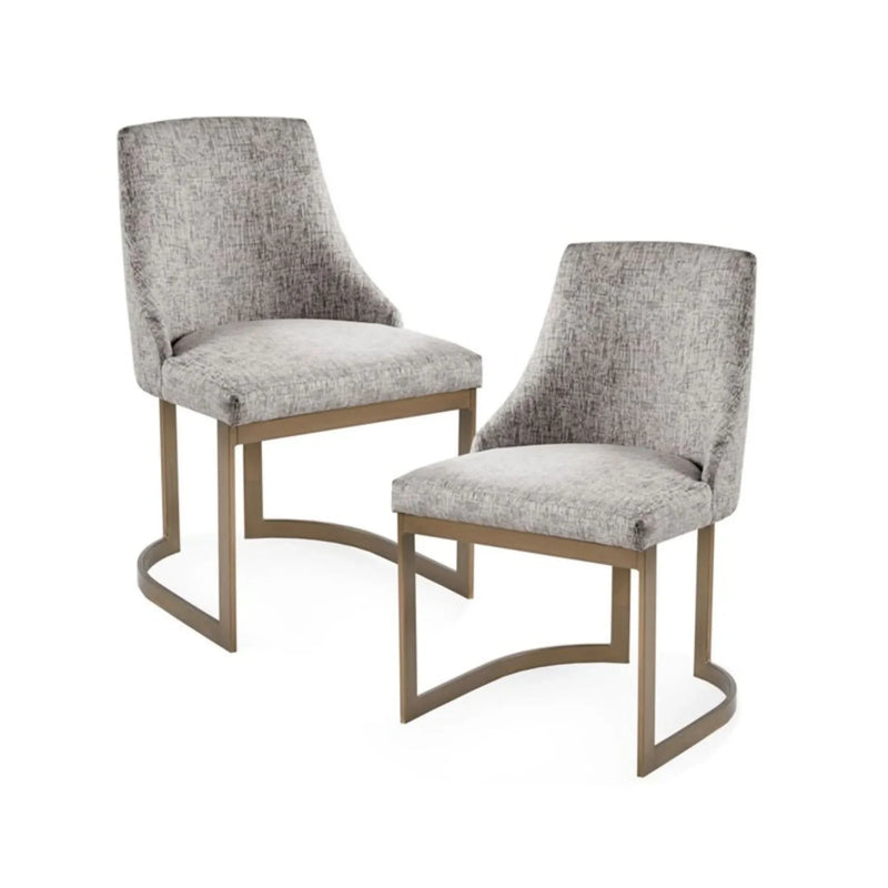 Dining Chairs Set Of 2 Grey Fabric & Antique Gold Metal Frame Modern