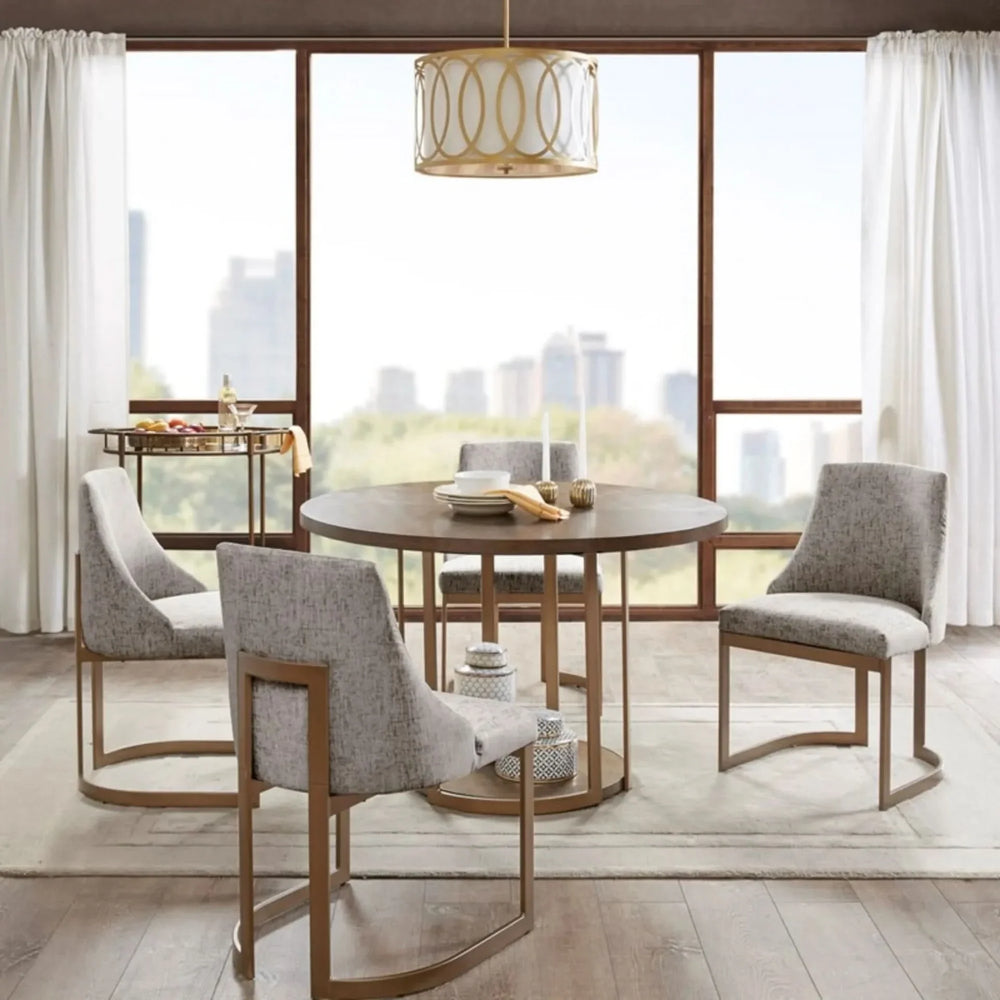 Dining Chairs Set Of 2 Grey Fabric & Antique Gold Metal Frame Modern Media 7