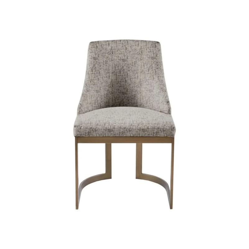 Dining Chairs Set Of 2 Grey Fabric & Antique Gold Metal Frame Modern