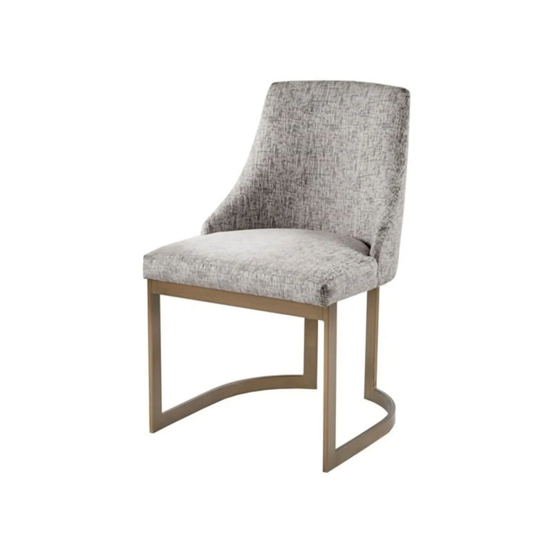 Dining Chairs Set Of 2 Grey Fabric & Antique Gold Metal Frame Modern