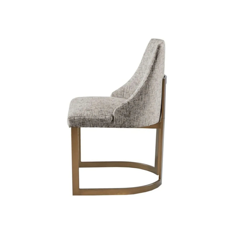 Dining Chairs Set Of 2 Grey Fabric & Antique Gold Metal Frame Modern