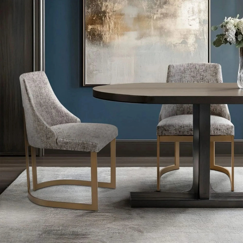 Dining Chairs Set Of 2 Grey Fabric & Antique Gold Metal Frame Modern Media 8