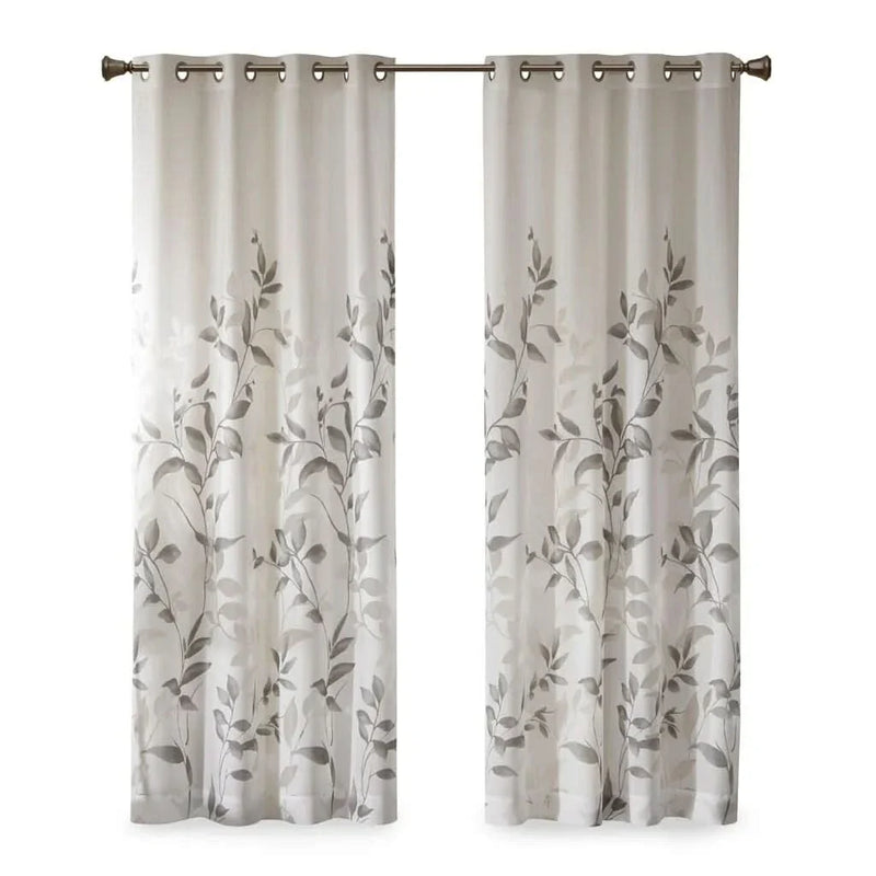 Burnout Curtain Panel Polyester Botanical Print For Living Room Decor