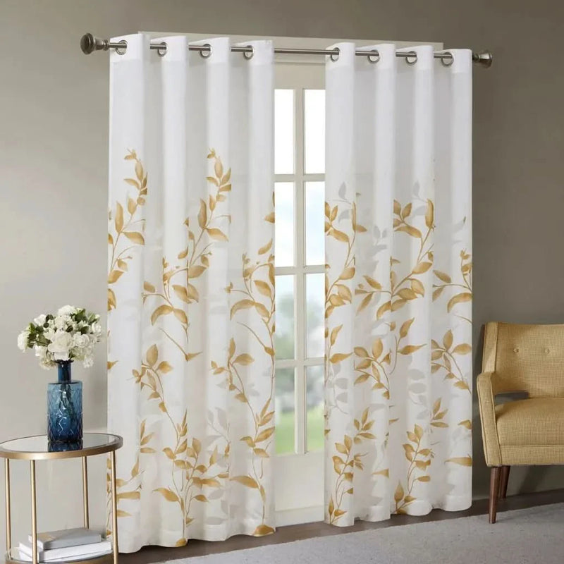 Burnout Curtain Panel Polyester Botanical Print Soft Curtains For Living Room
