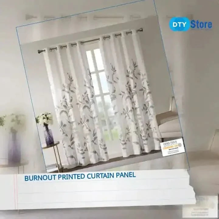 Burnout Curtain Panel Polyester Botanical Print For Living Room Decor Media 5