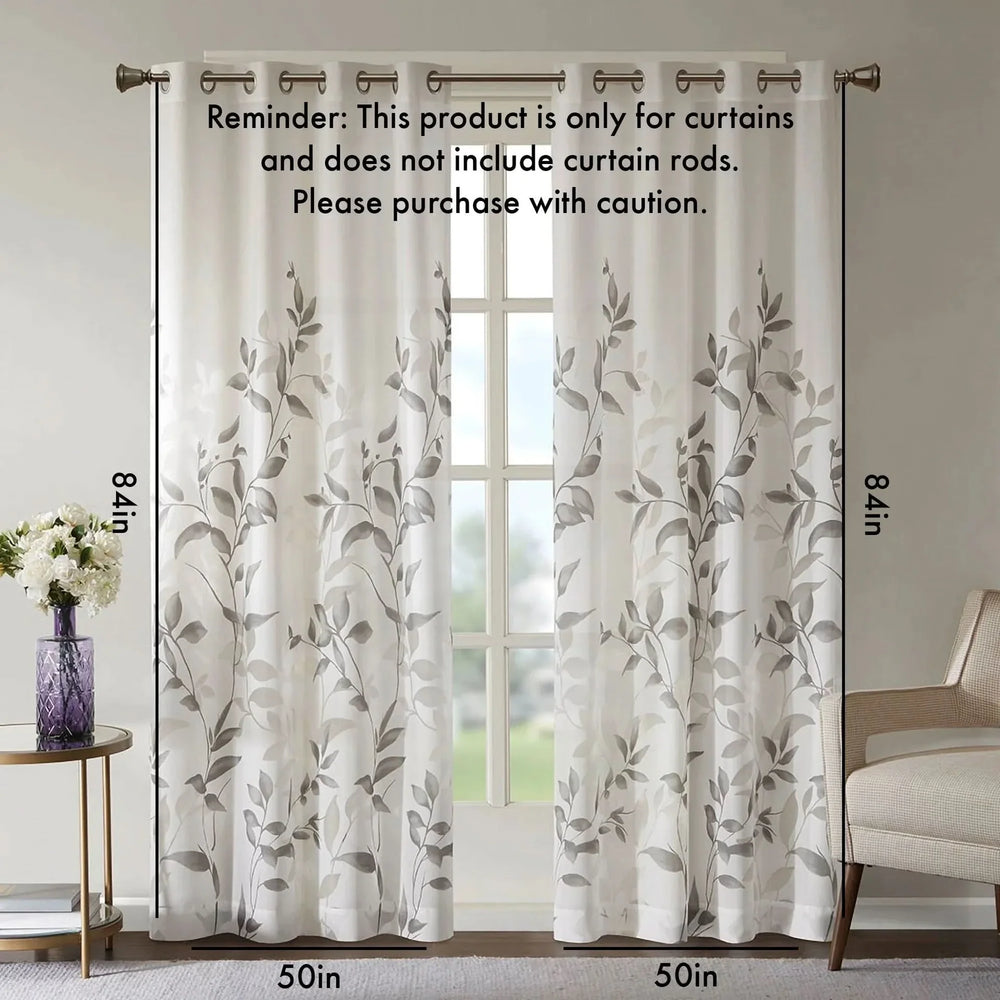 Burnout Curtain Panel Polyester Botanical Print For Living Room Decor Media 9