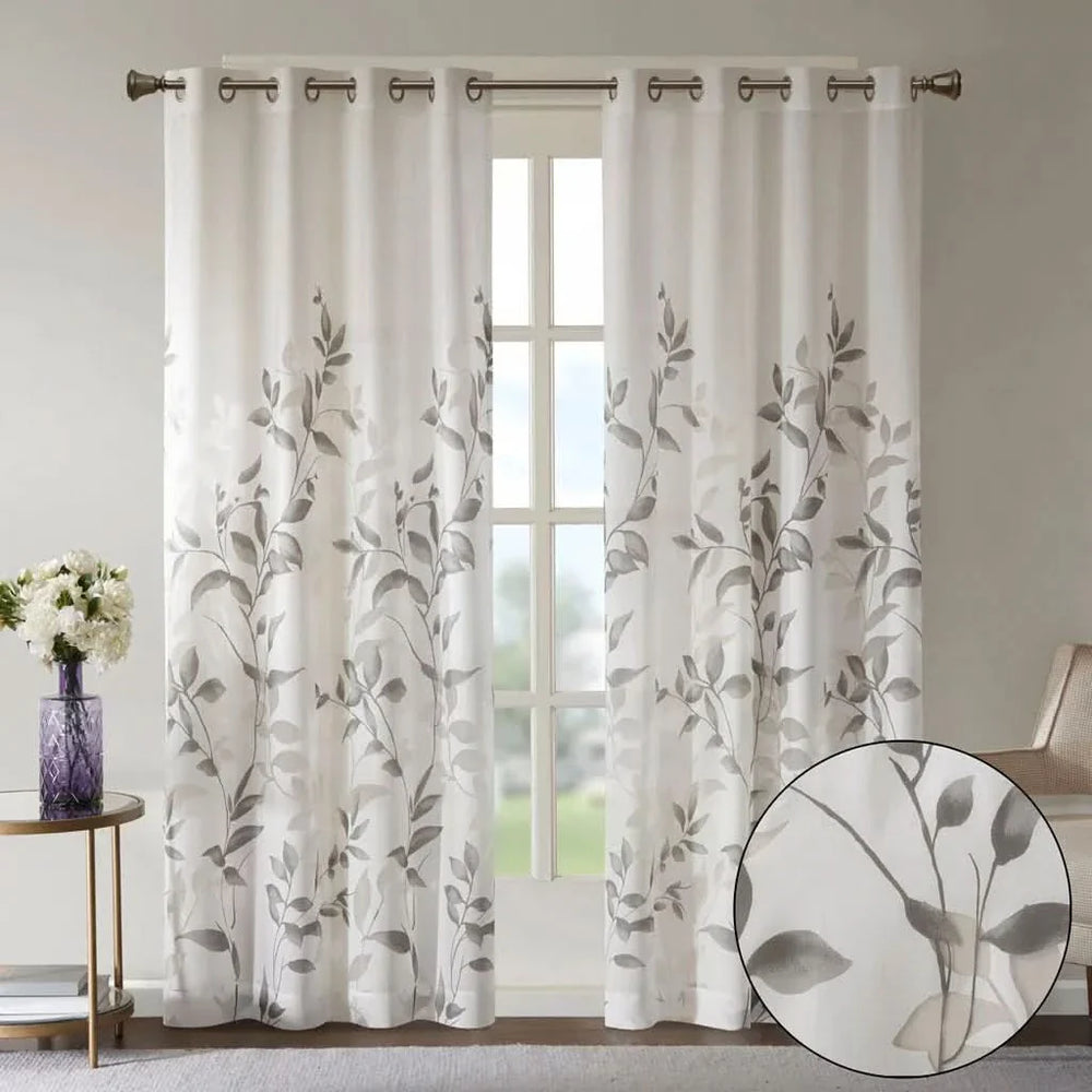 Burnout Curtain Panel Polyester Botanical Print For Living Room Decor Media 15