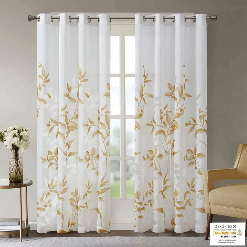 Burnout Curtain Panel Polyester Botanical Print Soft Curtains For Living Room Media 1