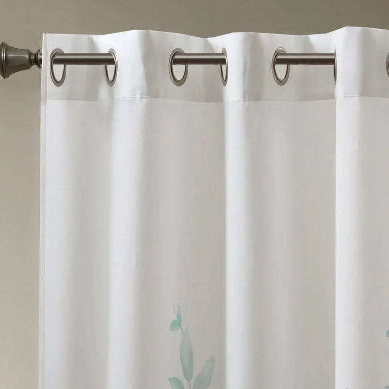 Botanical Burnout Curtain Panel Polyester White & Blue Leaves Print