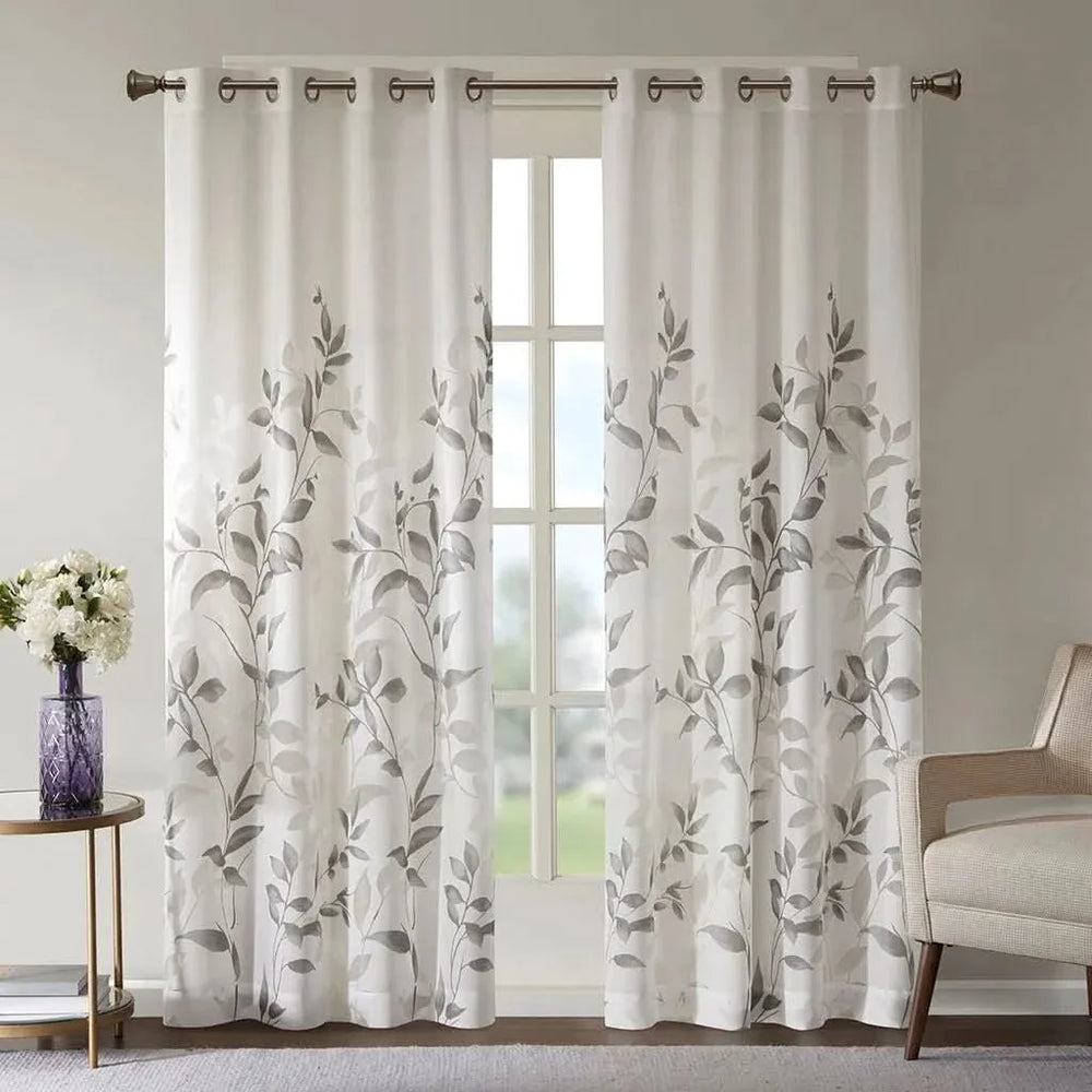 Botanical Curtain Panels Polyester Burnout Print Modern Two Panels Media 3