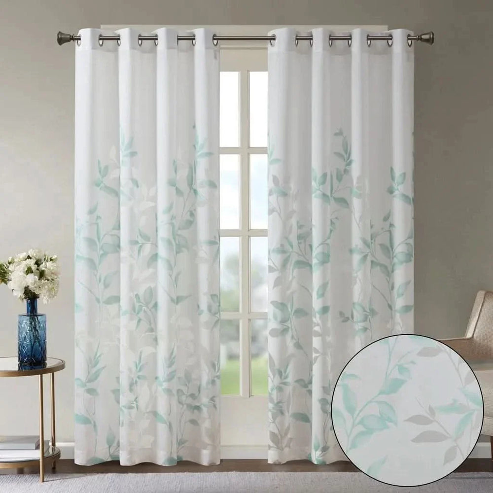 Curtain Panels Polyester Burnout Botanical Print 84 Inch Length Pair Media 3