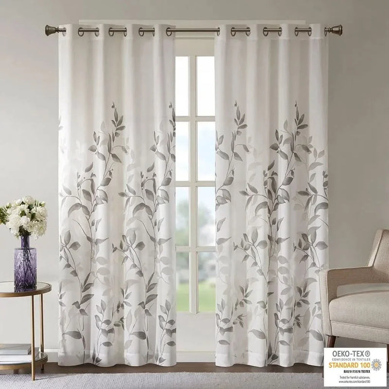 Botanical Curtain Panels Polyester Burnout Print Modern Two Panels