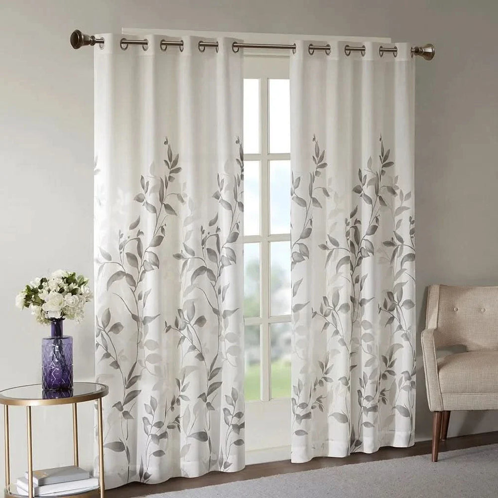 Botanical Curtain Panels Polyester Burnout Print Modern Two Panels Media 2