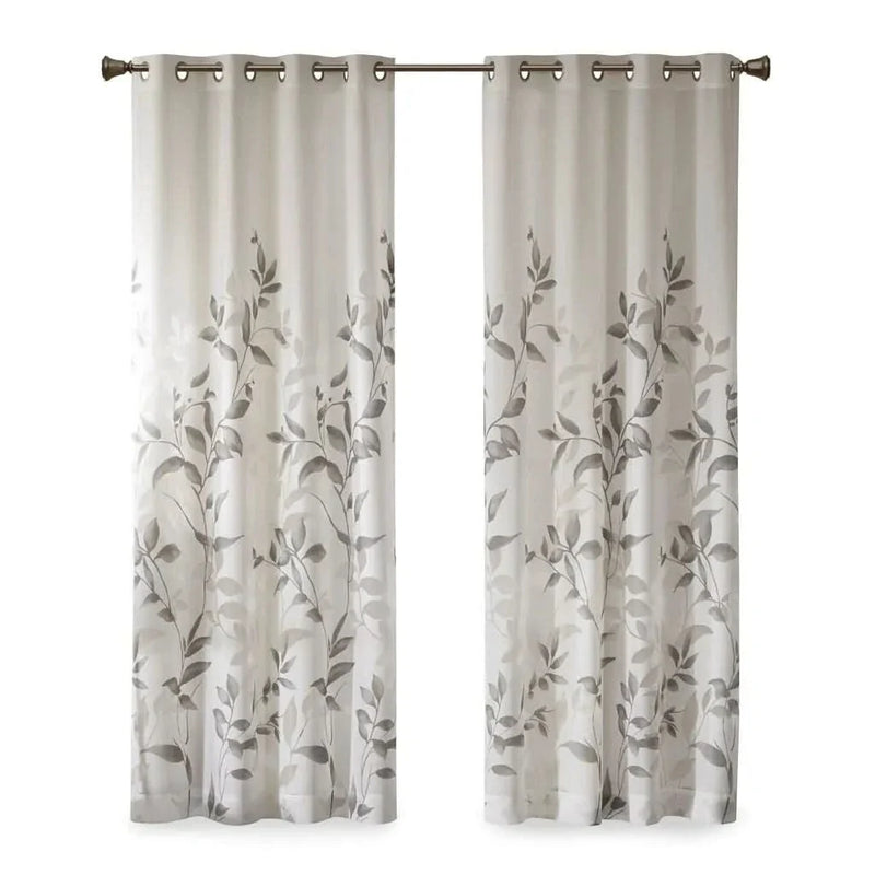 Botanical Curtain Panels Polyester Burnout Print Modern Two Panels