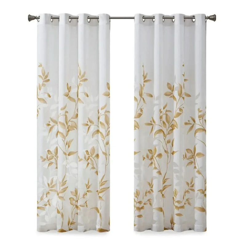 Burnout Curtain Panel Polyester Botanical Print Soft Curtains For Living Room