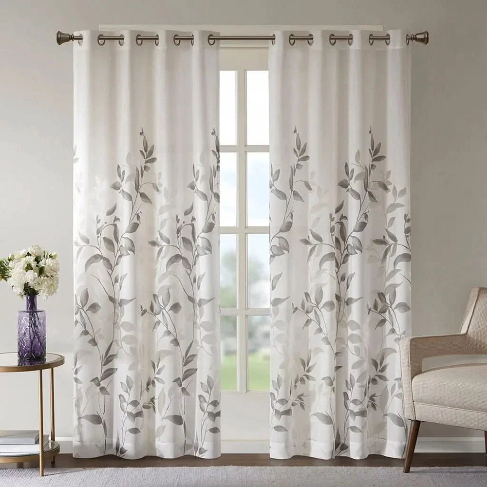 Burnout Curtain Panel Polyester Botanical Print For Living Room Decor Media 16