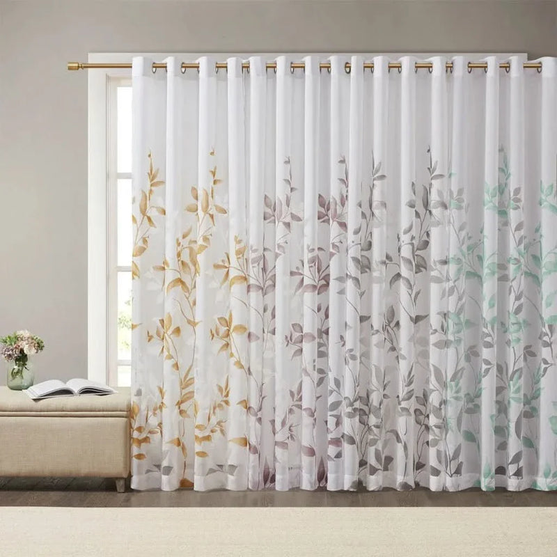 Burnout Curtain Panel Polyester Botanical Print Soft Curtains For Living Room