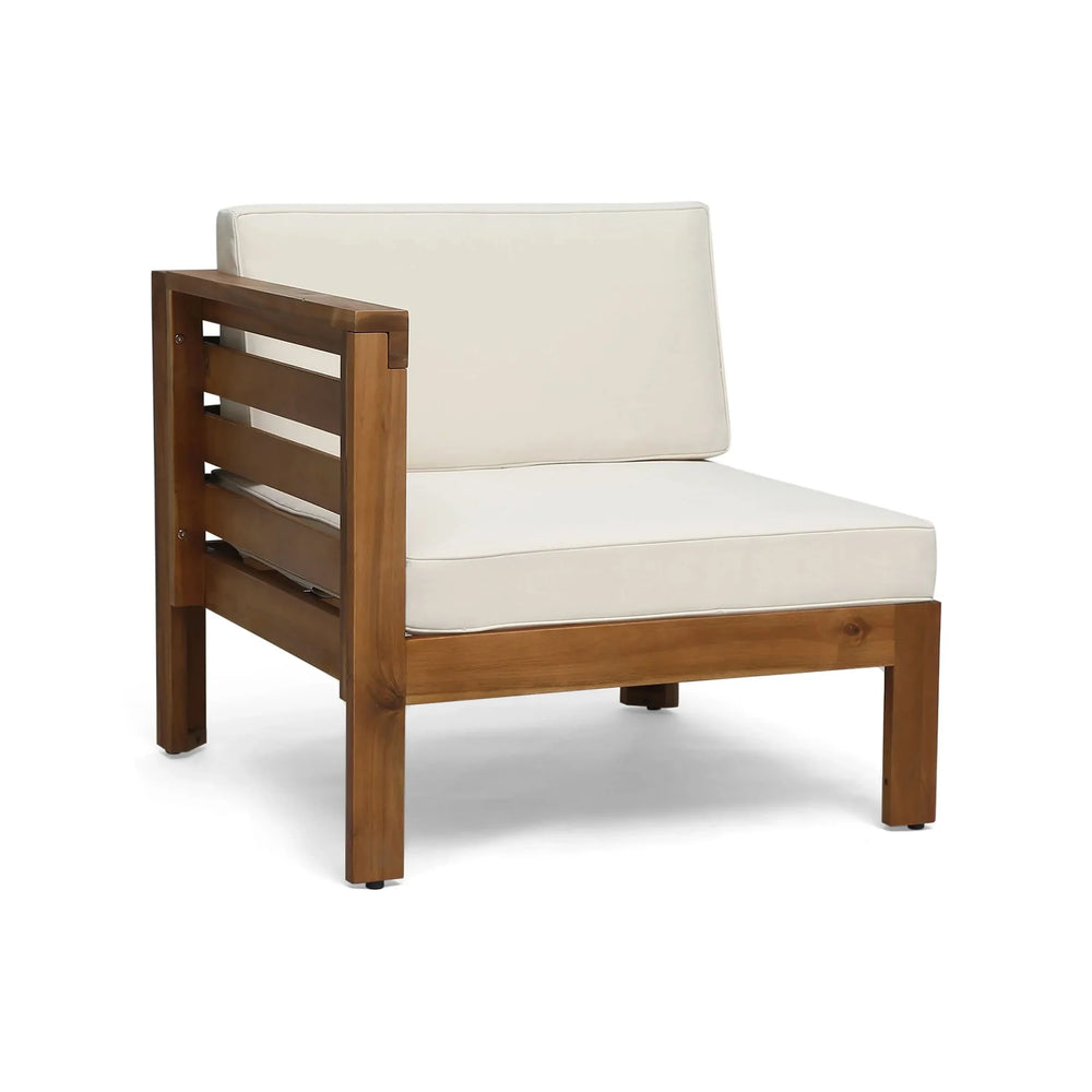 Acacia Wood Outdoor Sofa Set Beige Cushions & Ottoman & Table Included Media 19