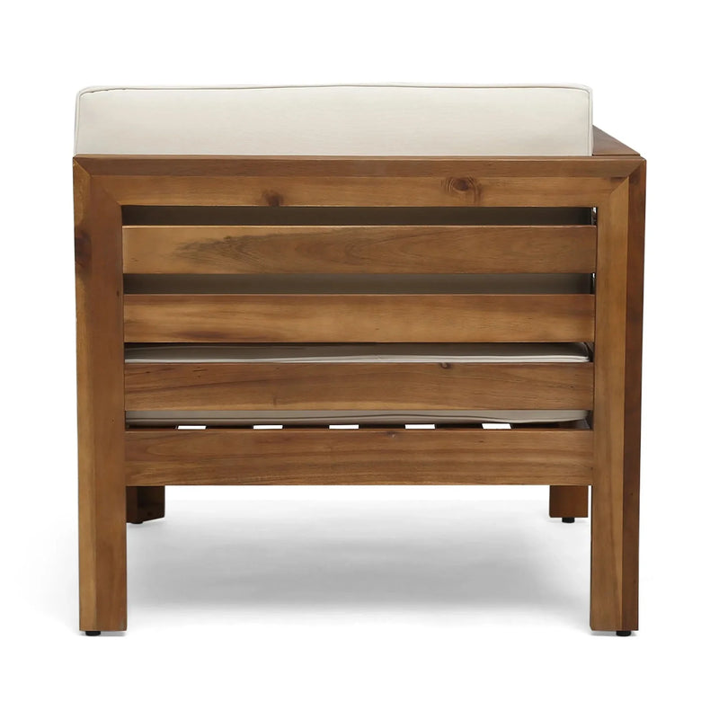 Acacia Wood Outdoor Sofa Set Beige Cushions & Ottoman & Table Included