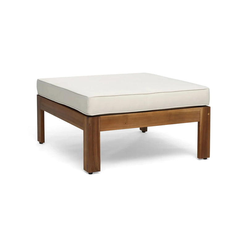 Acacia Wood Outdoor Sofa Set Beige Cushions & Ottoman & Table Included