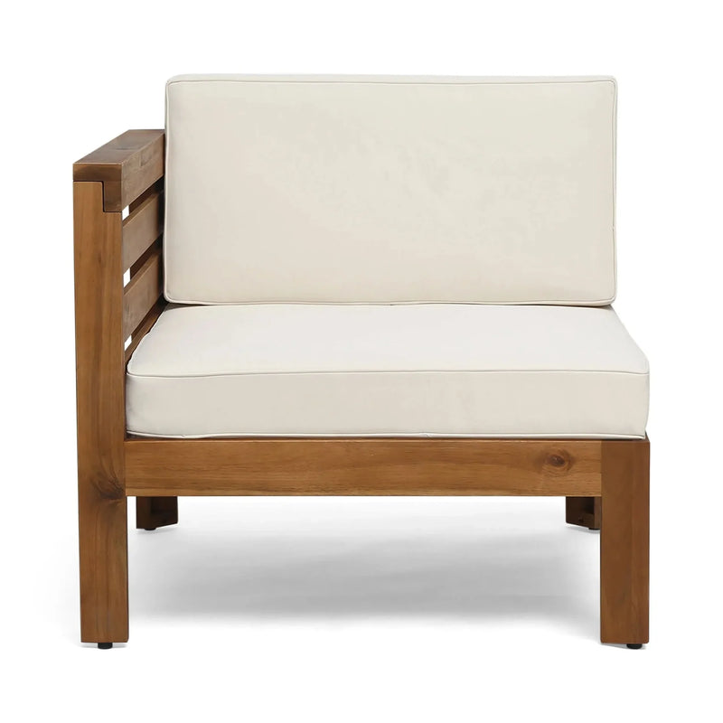 Acacia Wood Outdoor Sofa Set Beige Cushions & Ottoman & Table Included
