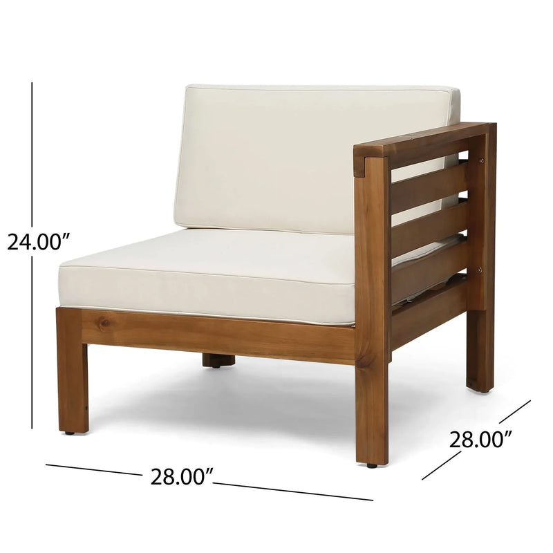 Acacia Wood Outdoor Sofa Set Beige Cushions & Ottoman & Table Included
