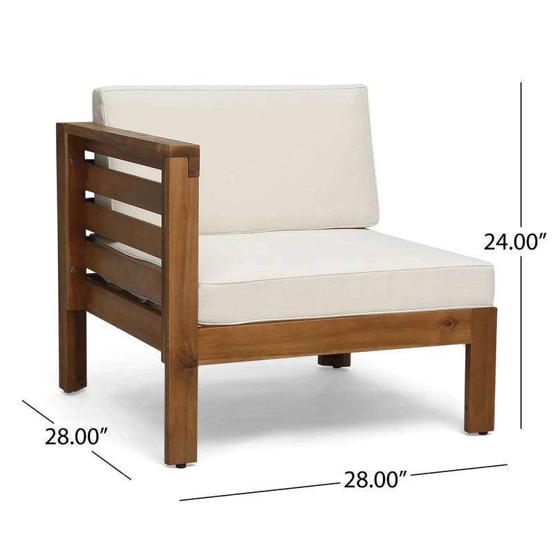 Acacia Wood Outdoor Sofa Set Beige Cushions & Ottoman & Table Included