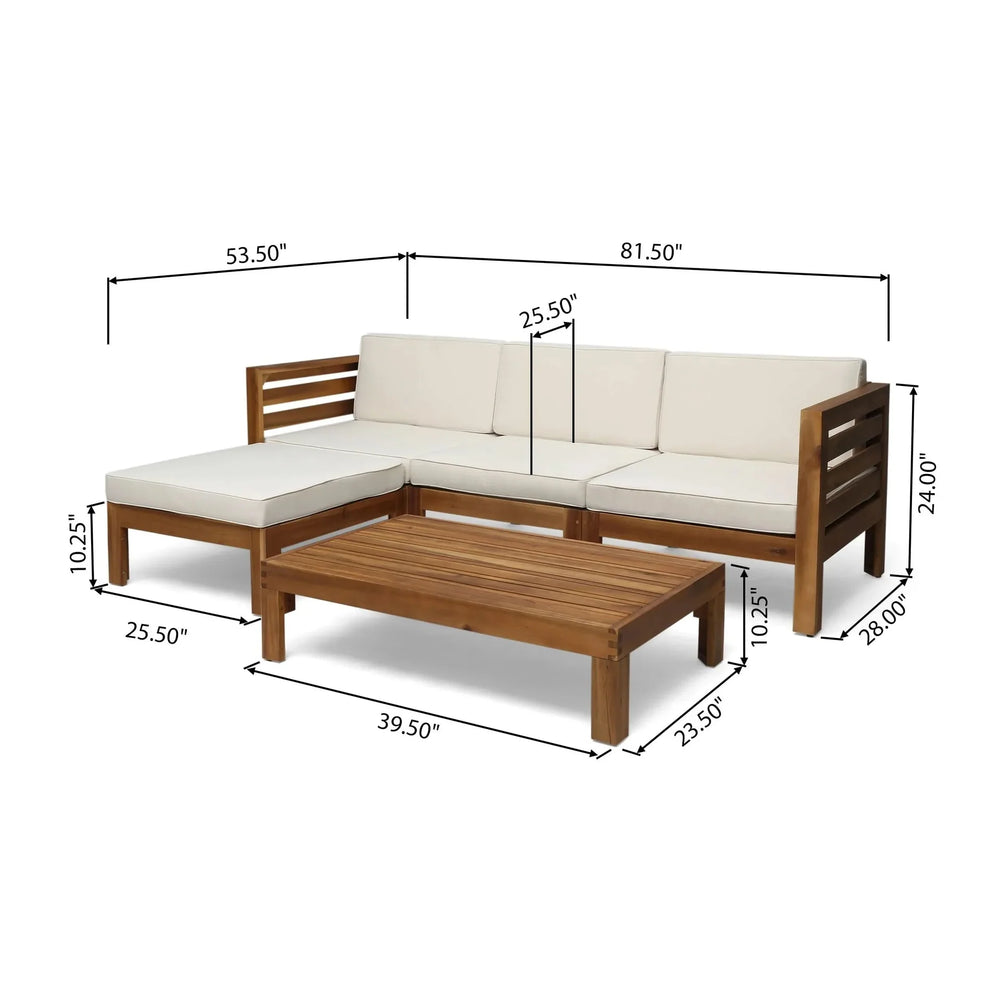 Acacia Wood Outdoor Sofa Set Beige Cushions & Ottoman & Table Included Media 3
