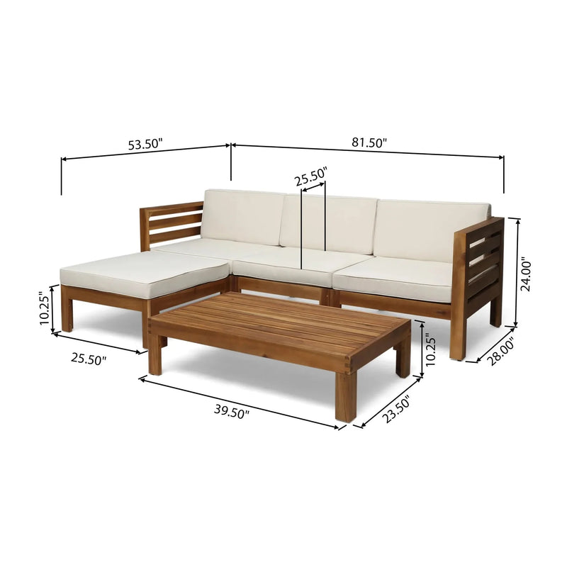 Acacia Wood Outdoor Sofa Set Beige Cushions & Ottoman & Table Included