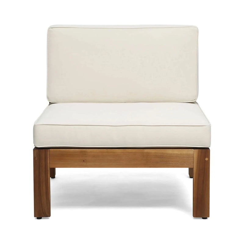 Acacia Wood Outdoor Sofa Set Beige Cushions & Ottoman & Table Included