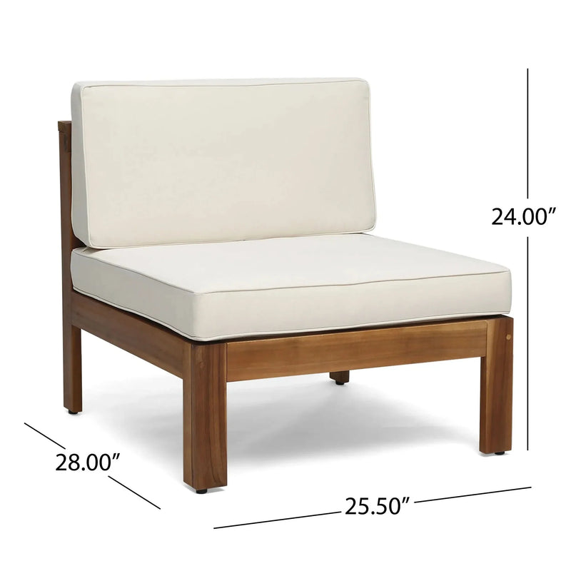 Acacia Wood Outdoor Sofa Set Beige Cushions & Ottoman & Table Included