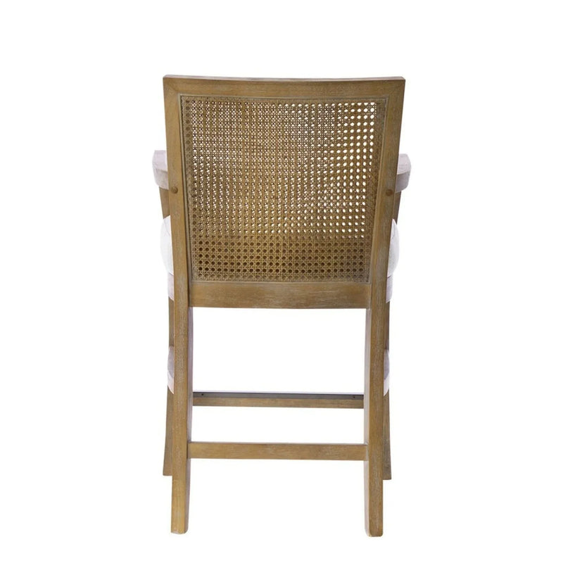 Counter Stool Cane Back Upholstered Seat In Reclaimed Natural Finish
