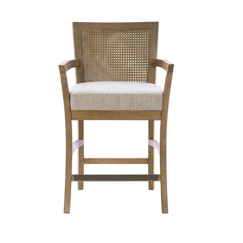 Counter Stool Cane Back Upholstered Seat In Reclaimed Natural Finish