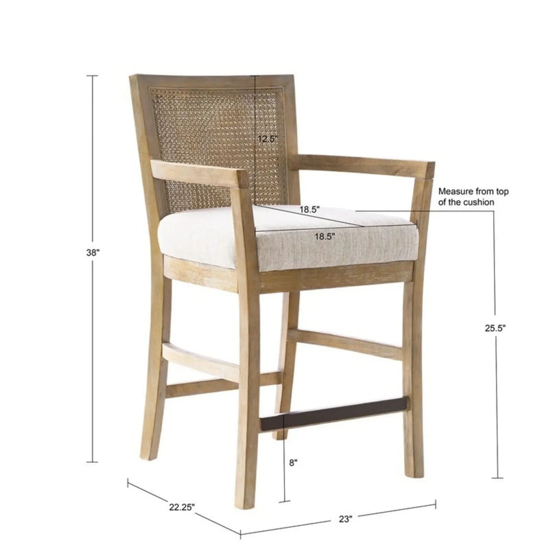 Counter Stool Cane Back Upholstered Seat In Reclaimed Natural Finish
