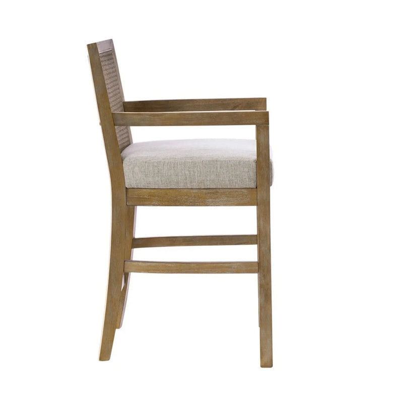 Counter Stool Cane Back Upholstered Seat In Reclaimed Natural Finish
