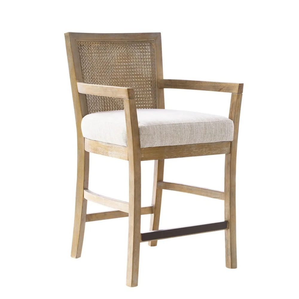 Cane Back Counter Stool with Upholstered Seat in Reclaimed Natural Finish - DTY Store