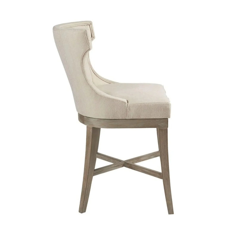 Counter Stool Polyester Upholstery Cream Swivel Seat Wooden Base Frame